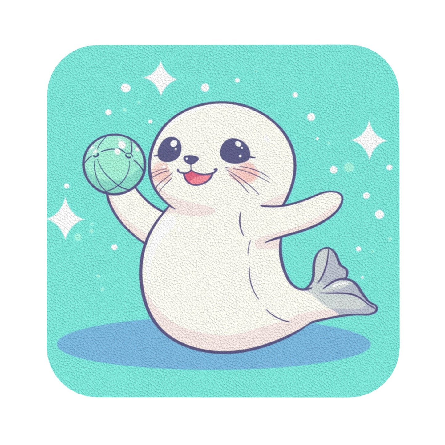 Cute Cartoon Seal Absorbent Coasters Set of 4 – Square 4in x 4in, 1.7mm Thick