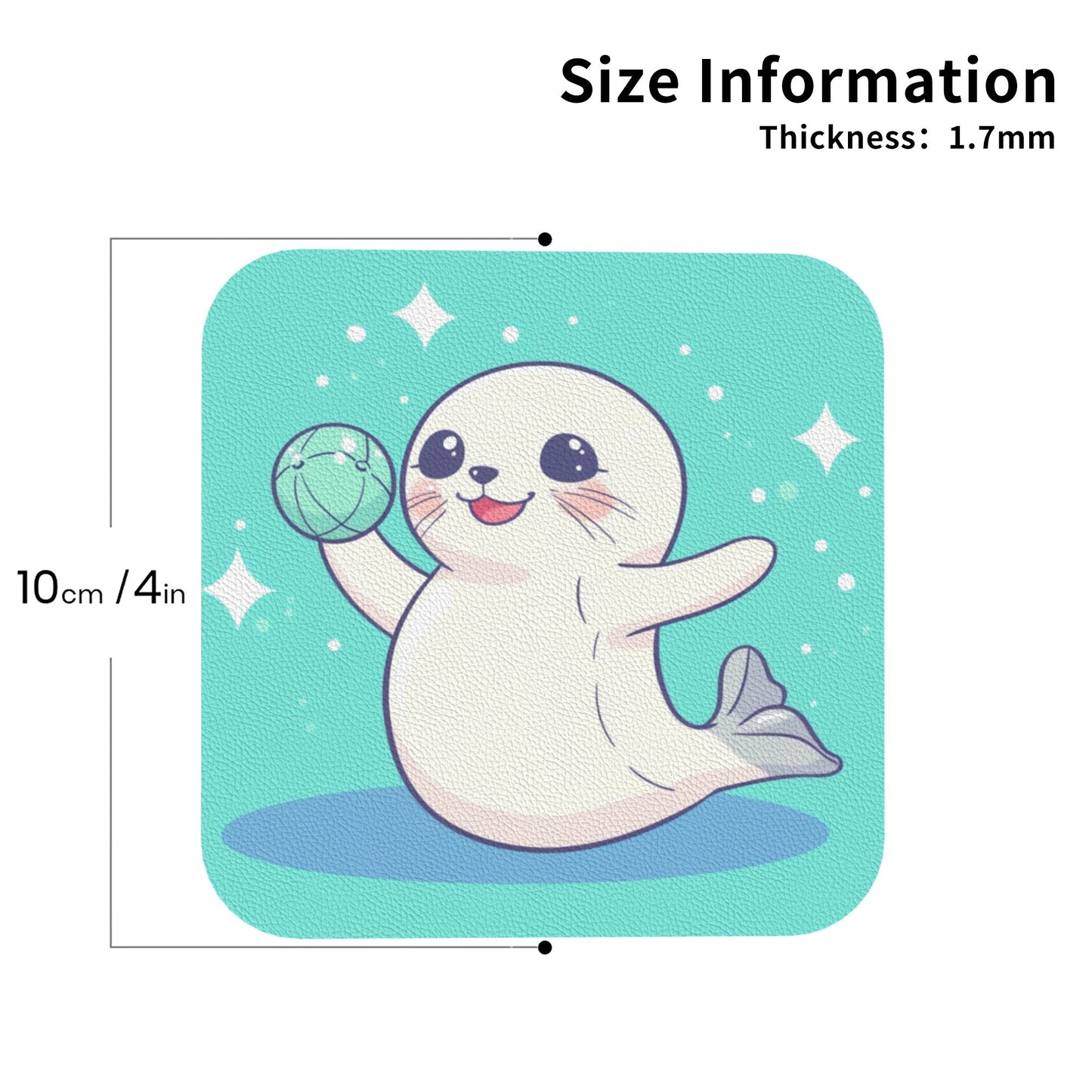 Cute Cartoon Seal Absorbent Coasters Set of 4 – Square 4in x 4in, 1.7mm Thick