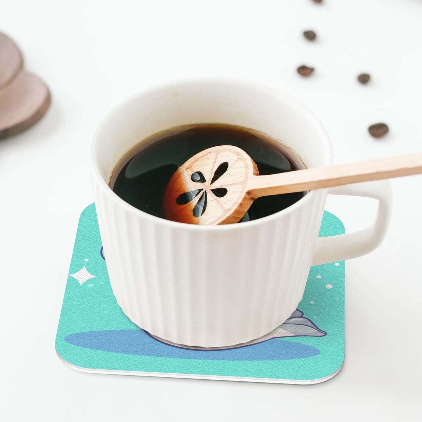 Cute Cartoon Seal Absorbent Coasters Set of 4 – Square 4in x 4in, 1.7mm Thick